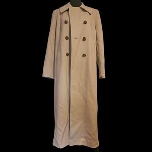 Vintage Beige Classic Heritage Old Money Double Breasted Wool Maxi Coat Sz L